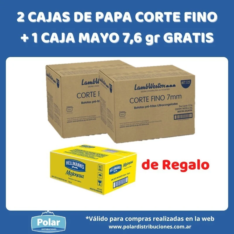 2 CAJA DE PAPA CORTE FINO + 1 CAJA MAYO 7,6 gr GRATIS