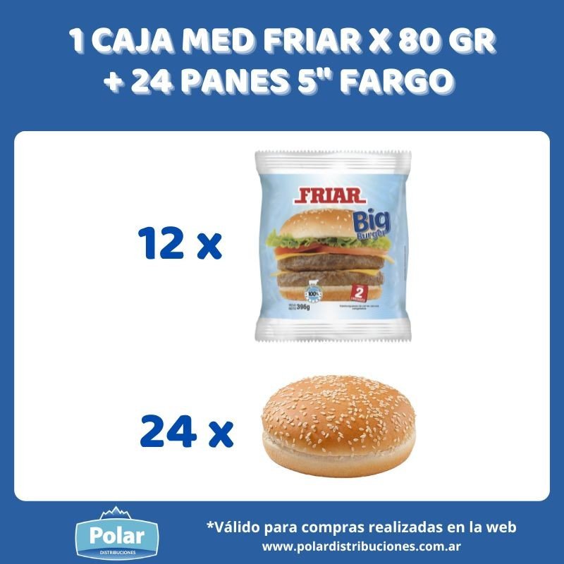 1 CAJA DE HAMBURGUESAS BIG 198 GR + 24 PANES FARGO