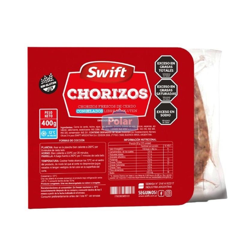 Chorizos de Cerdo Congelados Swift x 400 gr